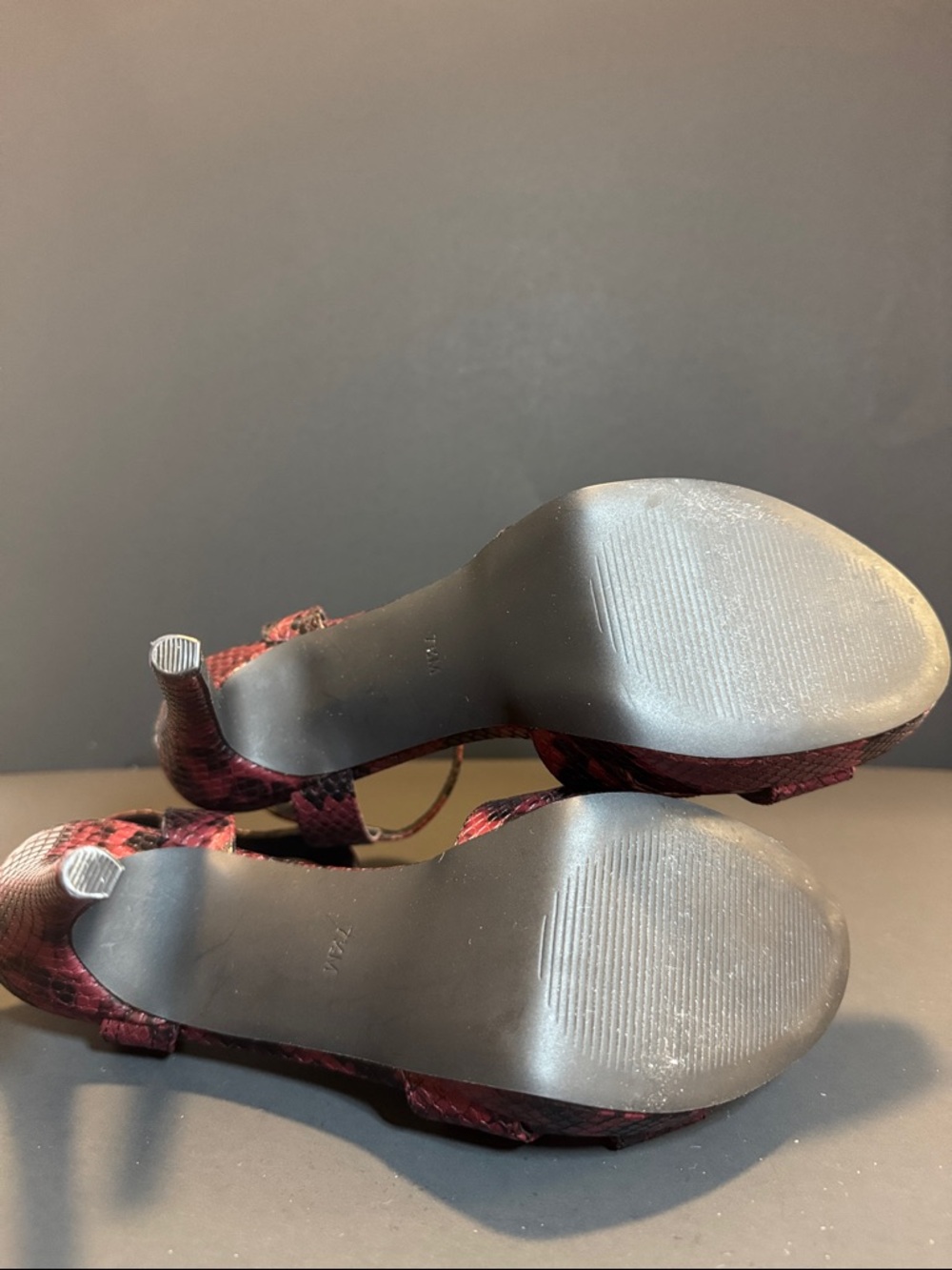 G by Guess Red Snakeskin Ankle-Strap Platform Heels - Picture 9 of 12
